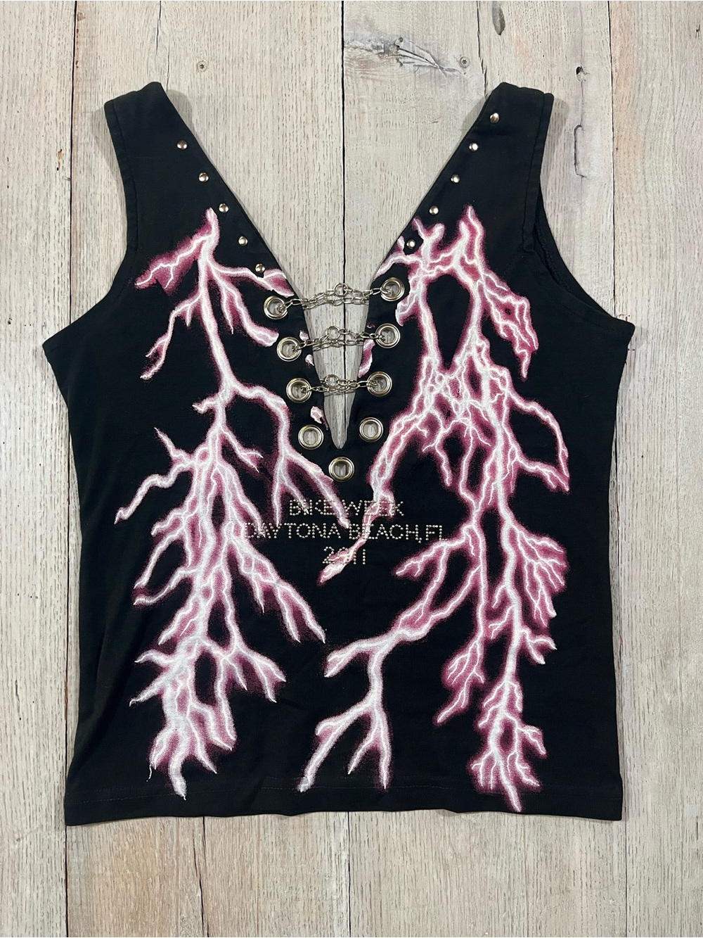 Vance Bikewear Daytona Beach Bike Week 2011 Lightning Print Chain Tanktop Size M